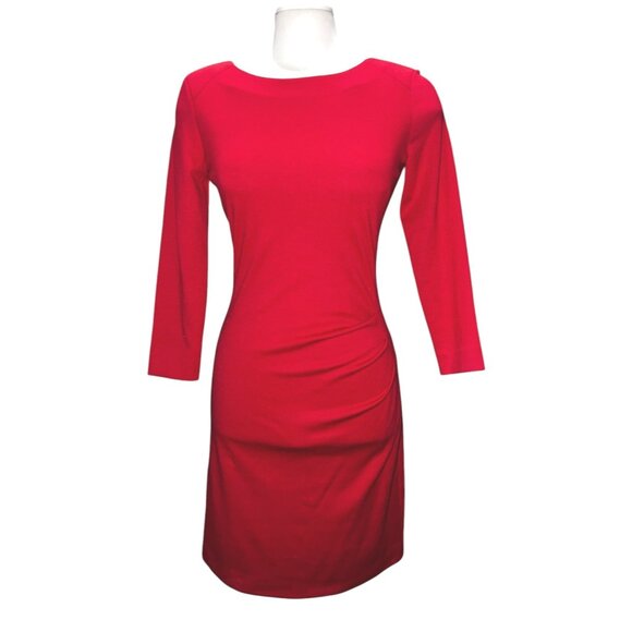 MNG By Mango Red Long Sleeve Ruched Dress Sz Medium Womens Buckle Back - Picture 2 of 16